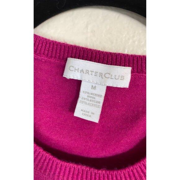 Charter Club Fuchsia Pink Merino Wool Crewneck Pullover Sweater Womens Medium - Picture 3 of 14